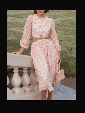 KEEPSAKE the Label Peach Polka Dot Cutout Maxi Dress sz 4 fully lined